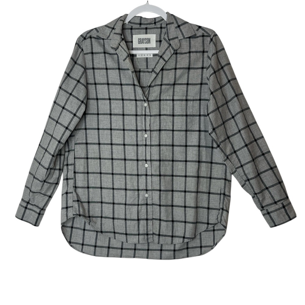 Grayson Shirt Top Women Size 02 Button Up Lightweight Gray Plaid Career Offie - Picture 2 of 11